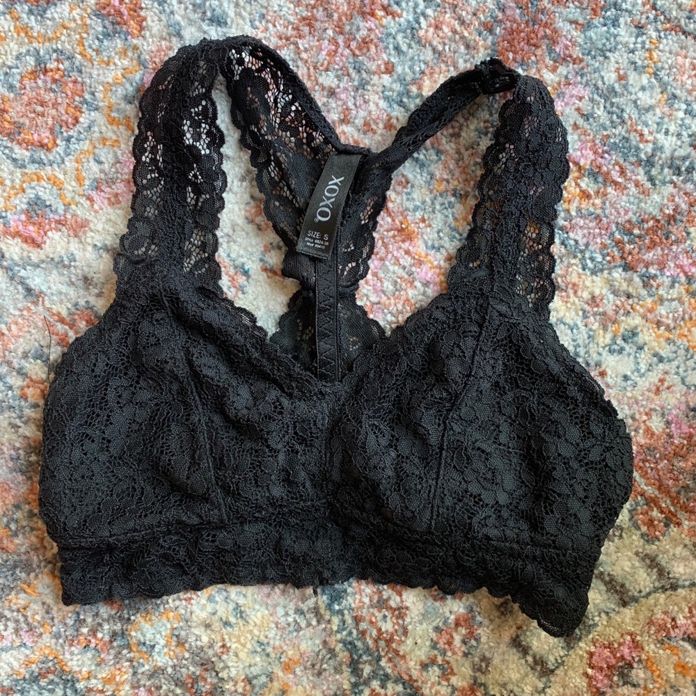 Black lace racerback bralette XOXO size S